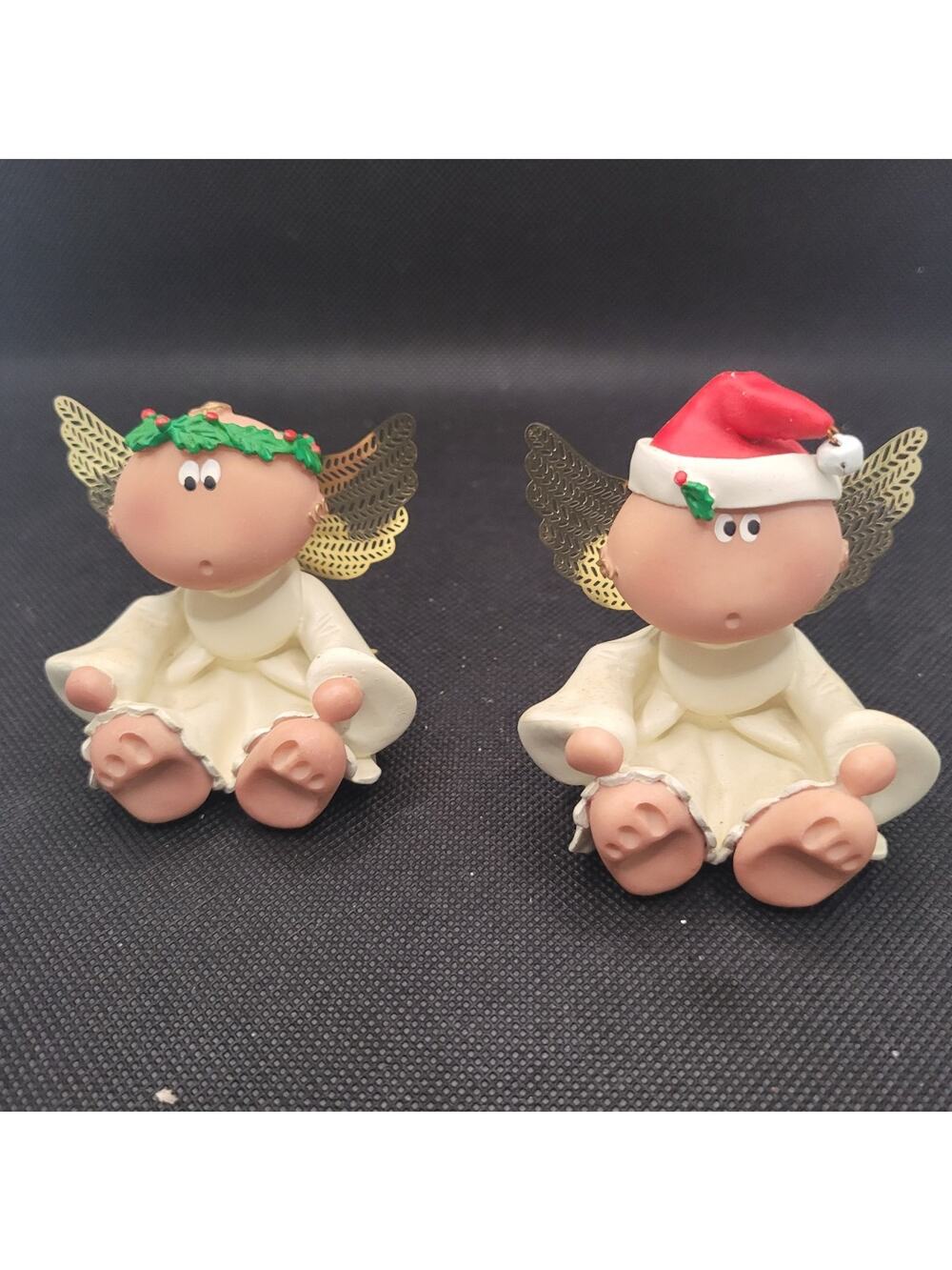 Vintage 2001 KIRK Christmas Angel Figurines Set Metal Wings Whimsical Holiday